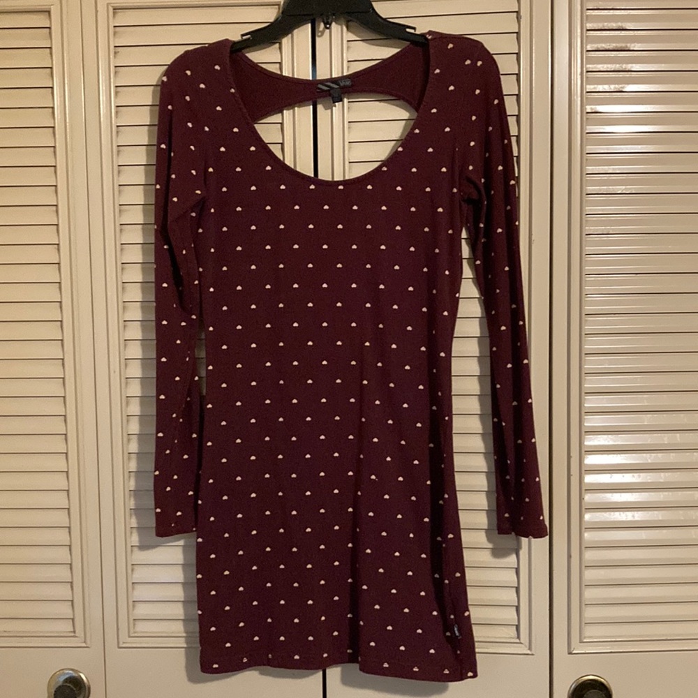 Size medium Vans dress. Burgundy color with pink hearts.